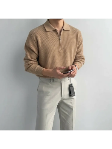 Свитер оверсайз теплый вязаный на молнии с воротником фото 3