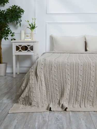 Плед 200х220 на кровать диван покрывало вязаный Хлопок 100 %