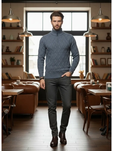 Свитер мужской с горлом молнией теплый шерстяной фото 4