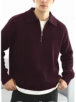 Свитер оверсайз теплый вязаный на молнии с воротником