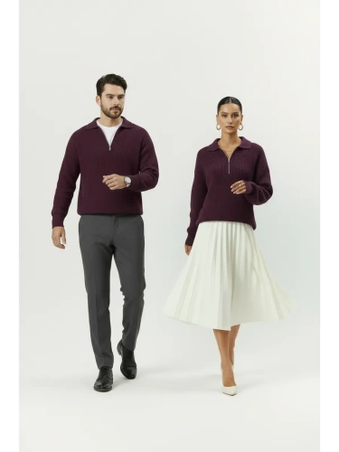 Свитер оверсайз теплый вязаный на молнии с воротником фото 3