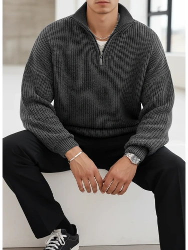 Свитер оверсайз теплый вязаный на молнии с воротником фото 5