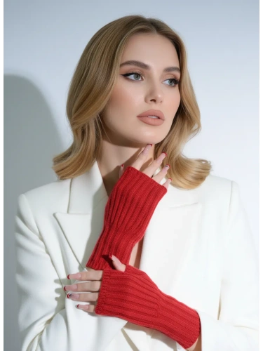 Митенки красный теплые перчатки без пальцев y2k