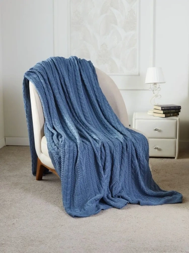 Плед 180x220 на кровать диван покрывало вязаный хлопок 100% фото 5