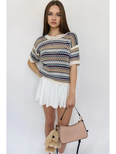 Кофта нарядная оверсайз укороченный ажурная кружевная сетка фото 5