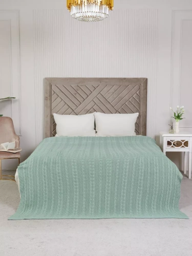 Плед 220x240 на кровать диван покрывало вязаный хлопок 100% фото 5