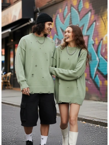 Свитер оверсайз рваный женский и мужской теплый унисекс фото 2