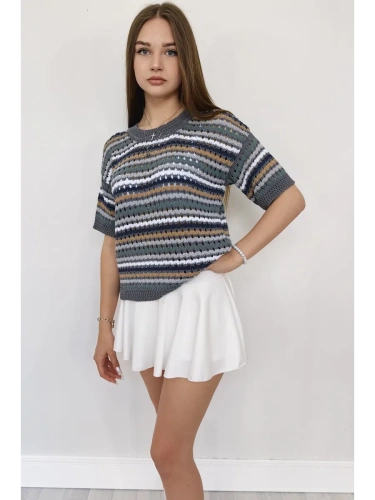 Кофта нарядная оверсайз укороченный ажурная кружевная сетка фото 7