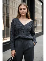 Кардиган женский кроше укороченный оверсайз