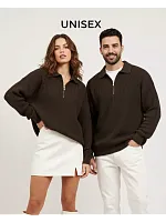 Свитер оверсайз теплый вязаный на молнии с воротником